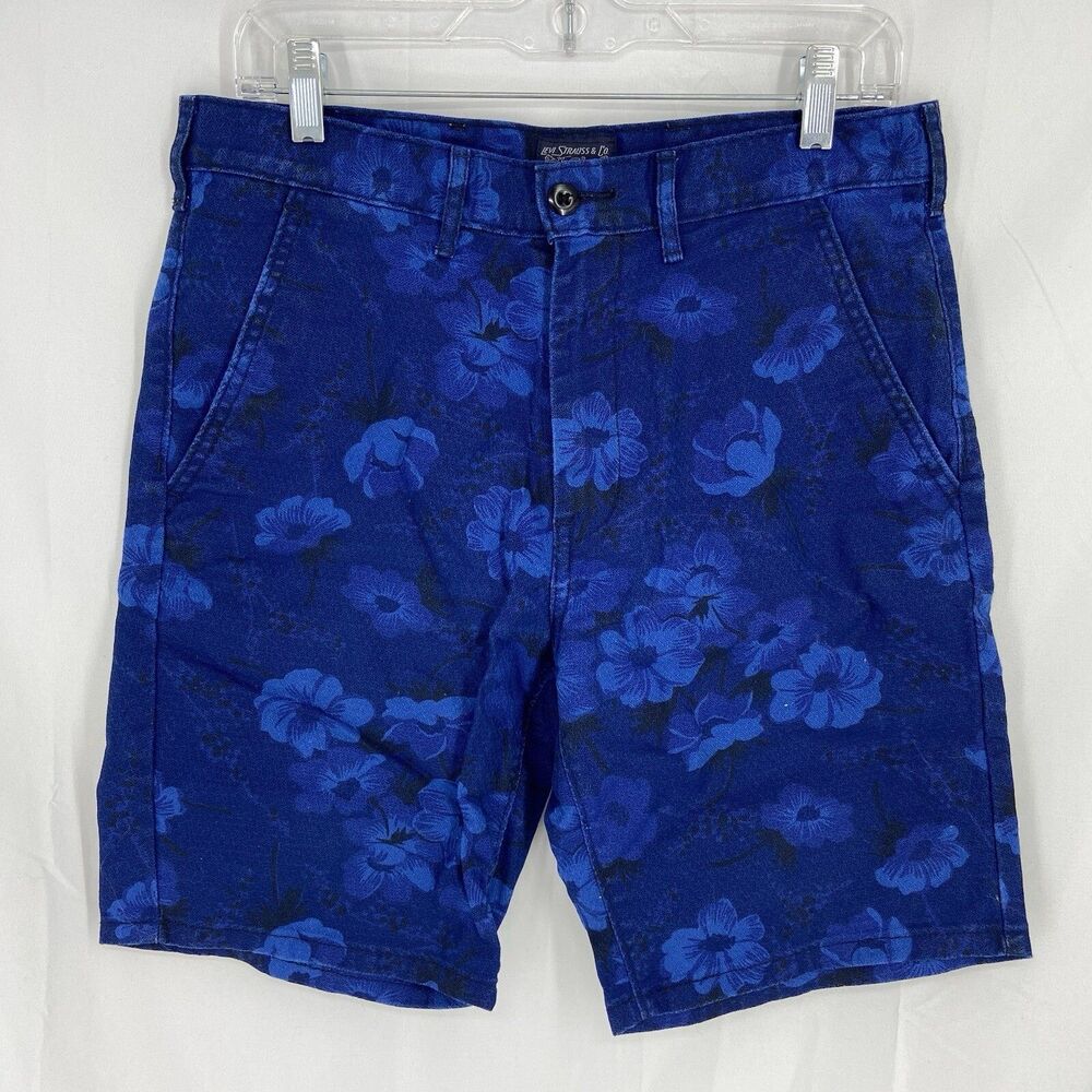 Levi's Men Size 30 Blue Floral Cotton Flat Front Casual Shorts